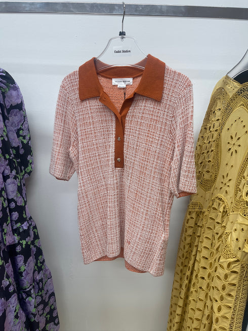 Victoria Beckham Check Jacquard Polo Top